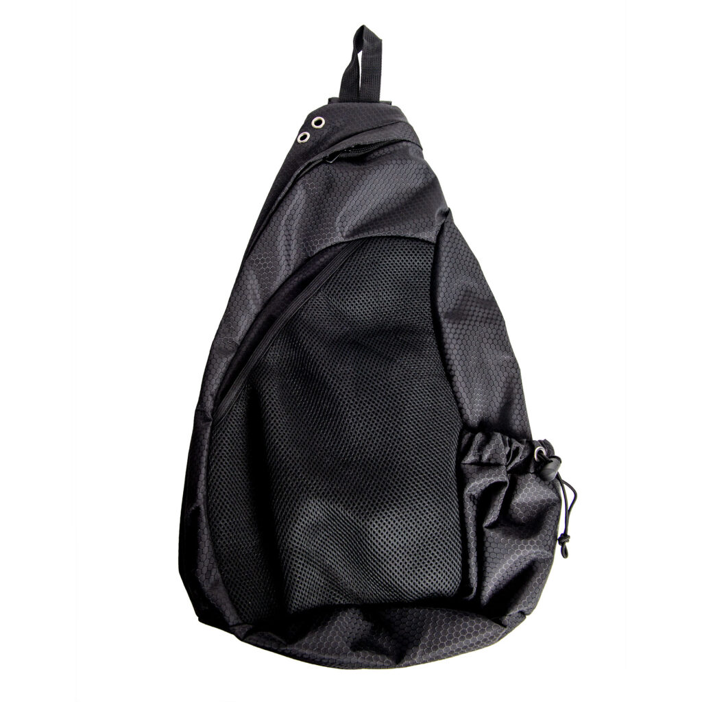 black disc golf bag exterior on white background for amazon listing