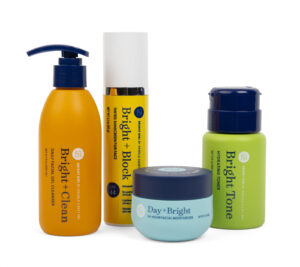 Four different Bright Girl beauty products on a white background