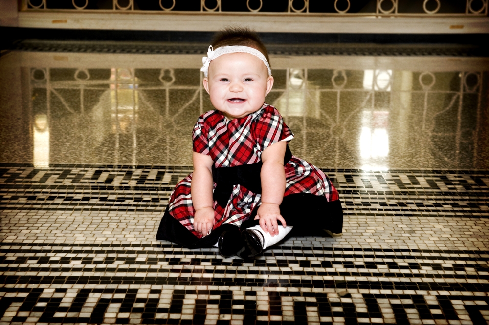 Family Photography - Baby Smiling on tile floor