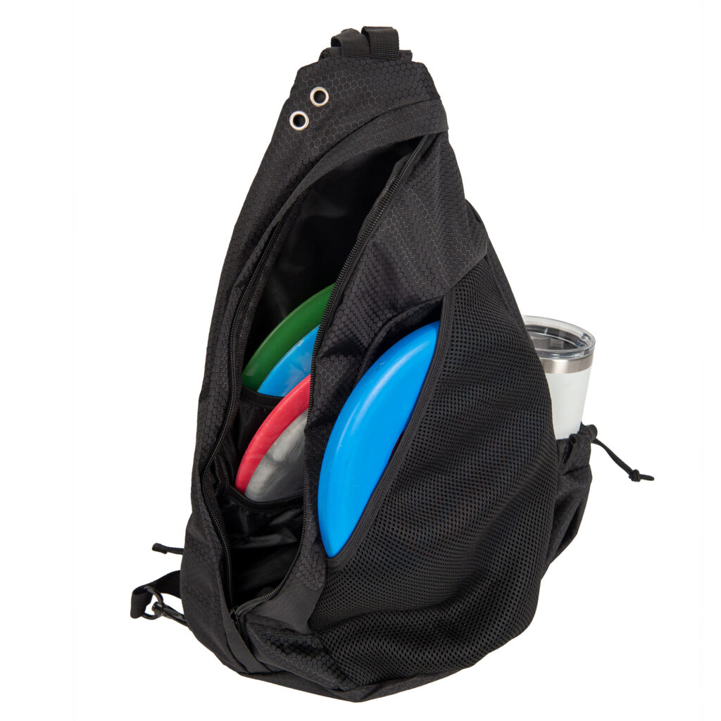 disc golf bag interior with props for amazon product photography listing
