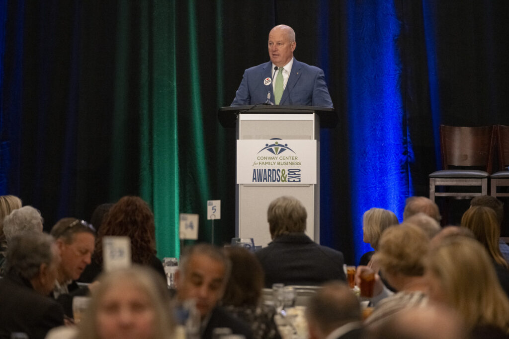 speaker addresses the room during the event photography coverage for the Conway Family Business Awards 2023